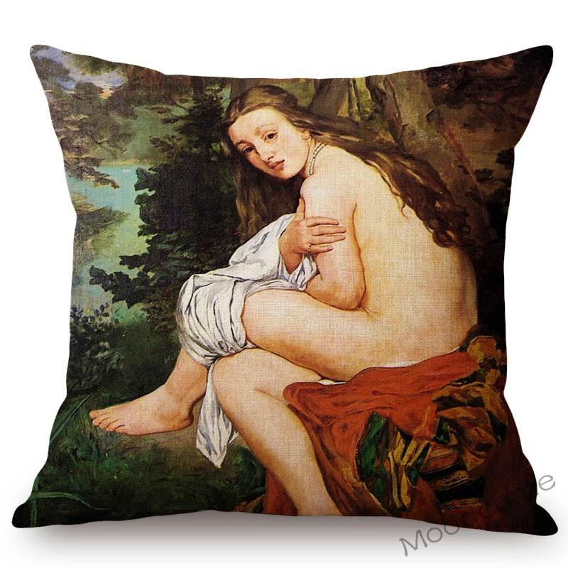 Edouard Manet World Famous Oil Painting Olympia Young Girls The Lunch Impressionism Sofa Pillow Case Gallery Art Cushion Cover
