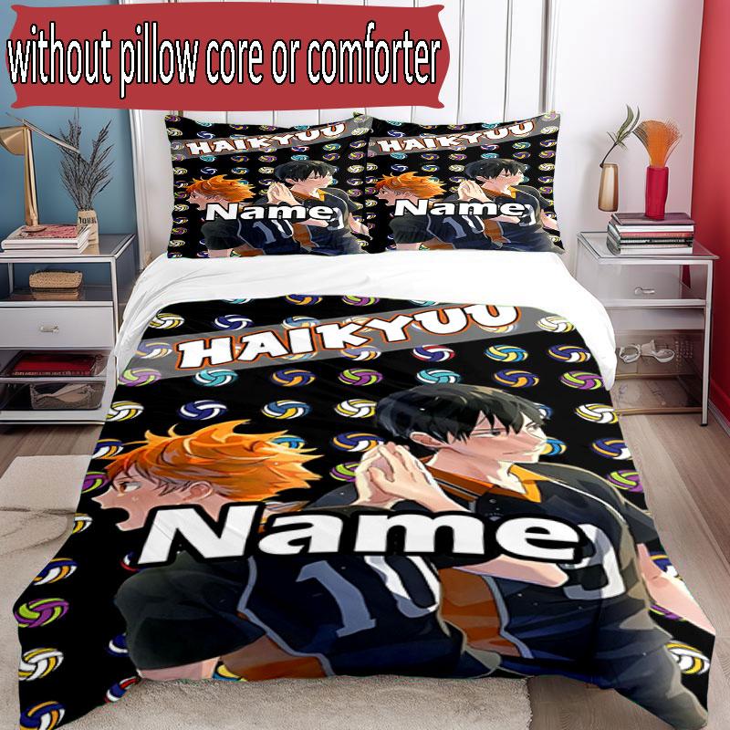 3-teiliges Bettbezug-Set (1 * Bettbezug + 2 * Kissenbezug, ohne Kern), Maßgeschneidertes Haikyu Muster Bettwäscheset, Heim Schlafzimmer Dekor Geschenk
