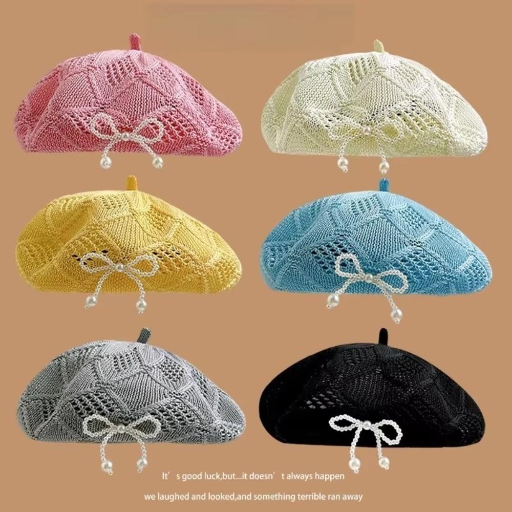 Summer Painter Hat Knitted Lady Pumpkin Hats Korean Hollow Beret Hat