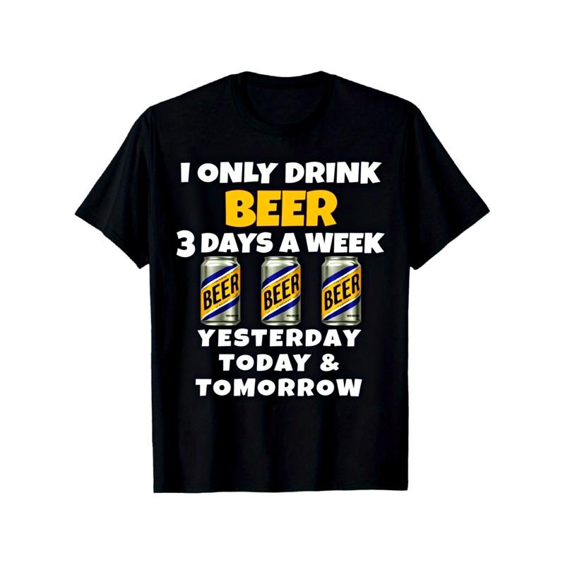 

European sizes Classic Black Crew Neck Short-Sleeved T-shirt | Men S Style, I Only Drink Beer Three Days a Week Print 4XL чорний