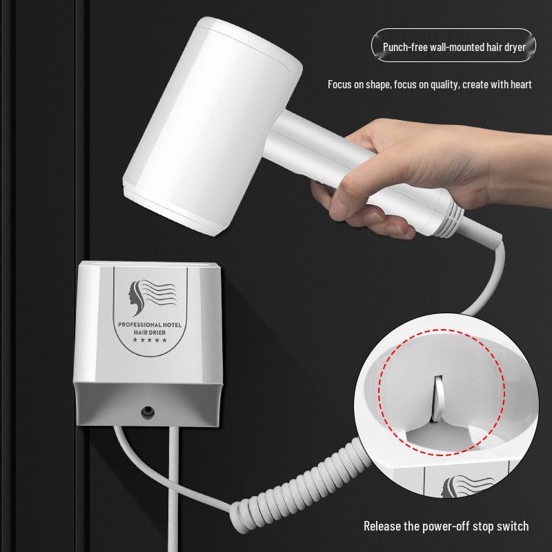 Hotel/Guesthouse Wall-Mounted High-Power Hair Dryer - No-Drill Installation