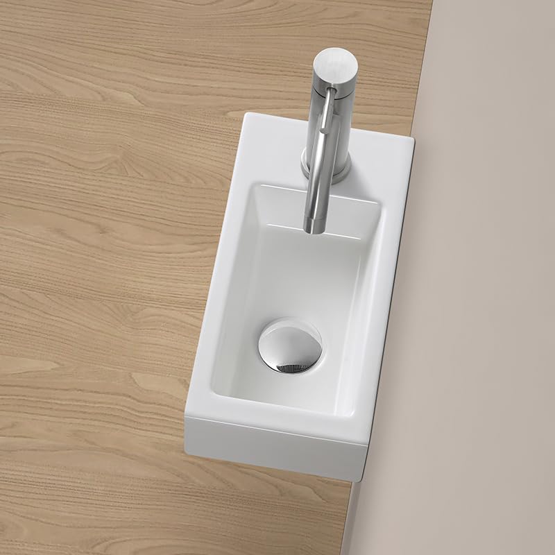 JOMOWN Hand Wash Basin Wall Mount Hand Wash Bowl Mini Type Floor Drain Hand Wash Basin Compact Small Wash Bowl Wall Mounted Wash Basin Ceramic Hand