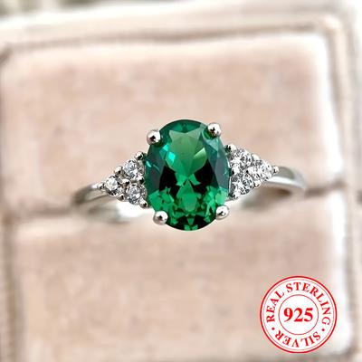 Eleganckie zielone owalne cyrkonowe pierścionki dla kobiet S925 Srebrny pierścionek zaręczynowy Biżuteria ślubna Prezent