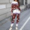 Sets For Women 2 Piece Round Neck Long Sleeve Shirts Printed Sweatpants Pocket Sets