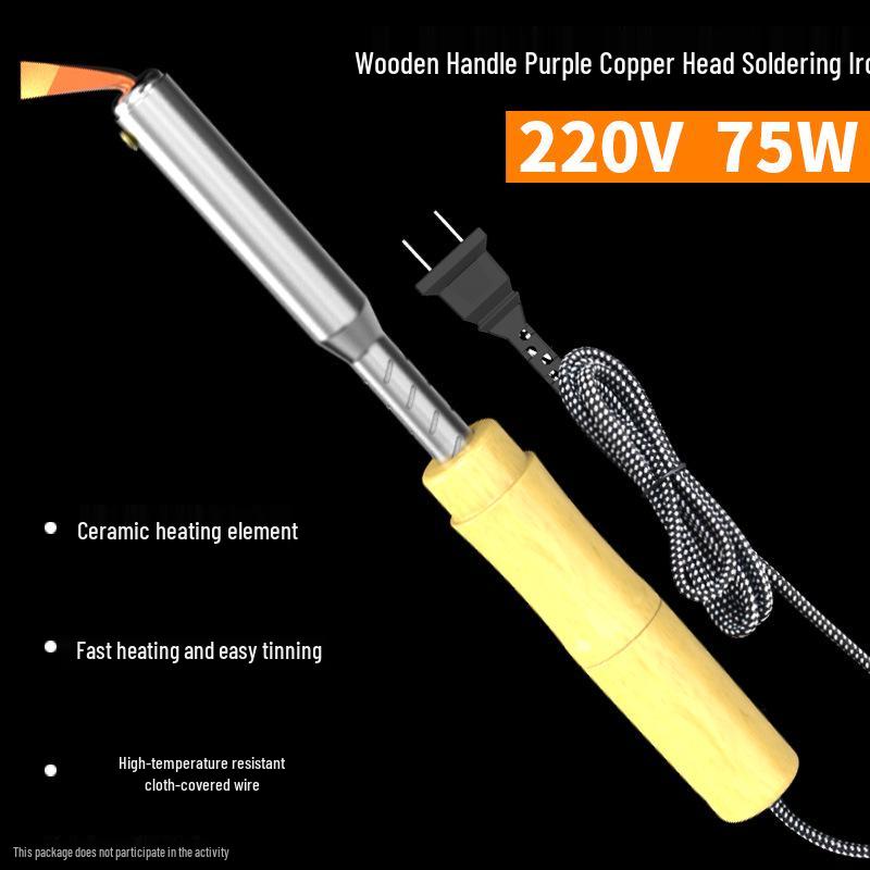 Leistungsstarkes elektrisches Lötkolben mit Holzgriff, Konstanttemperatur, Austauschbarer Kopf, Professionelles Reparatur-/Schweißwerkzeug