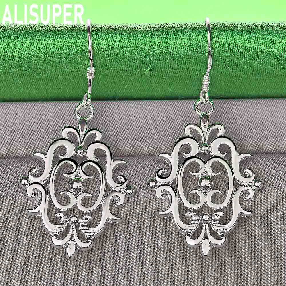 Exquisite 925 Sterling Silver Classical Pattern Diamond Earrings - Stylish Evening Jewelry