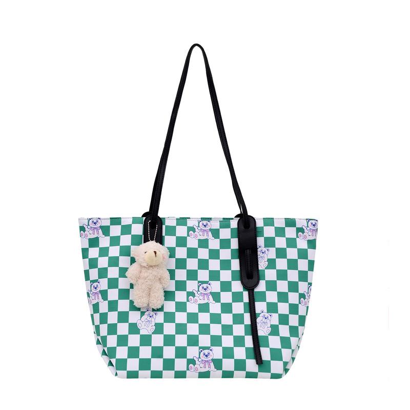 Trendy women's bag new checkerboard street personality Harajuku shoulder armpit bag large capacity college style tote bag