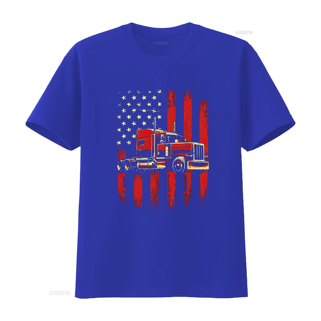 American Trucker Semi Truck Driver Trucking Big Rig T Shirt vintage Washed Stretched Top For Everyday Wear Casual Unisex homme
