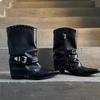 Women Ankle Boots Pointed Toe Real Leather Horse Shoe Heel Short Boots Woman Rivet Buckle Luxury Shoes Ladeis Party