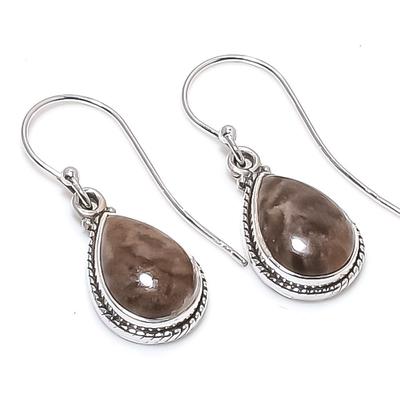 Natural Fossil Coral Gemstone 925 Solid Sterling Silver Gift Earring 1.25" B3Z49