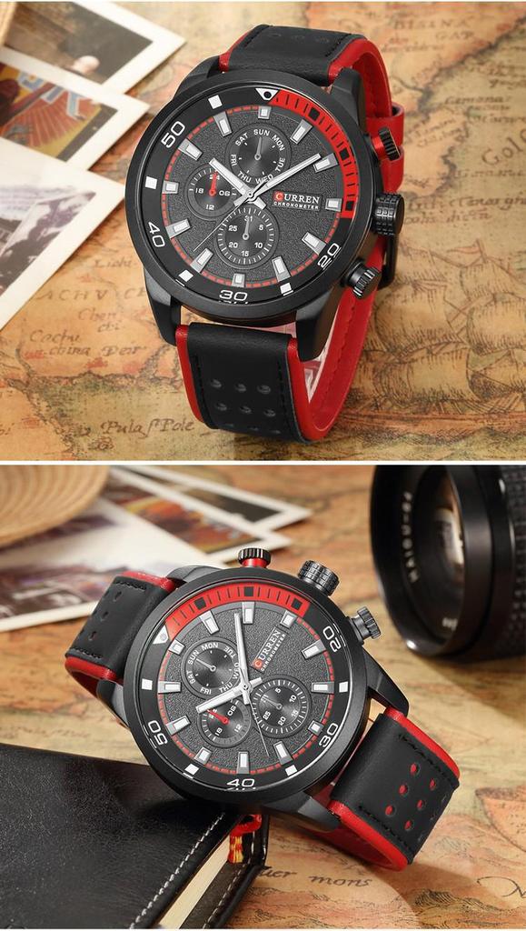 CURREN 8250 Men's Quartz Sport Casual Watch with Leather Strap
