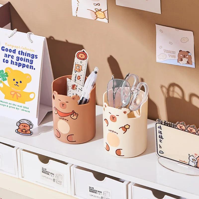 1-5PCS Cartoon Kapybear Pencil Holder Large Capacity Cute Desk Organizer for Back To School Office Student