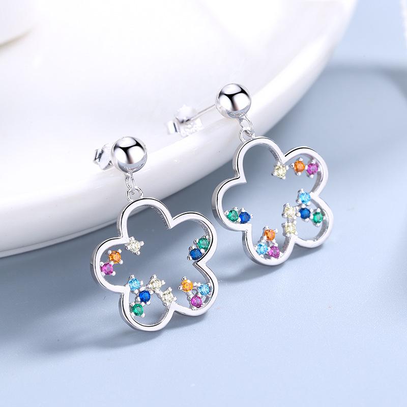 S925 Sterling Silver Colorful Flower Stud Earrings for Women Fashion Sweet Xiaoqing New Super Fairy Anti-Allergy Earrings