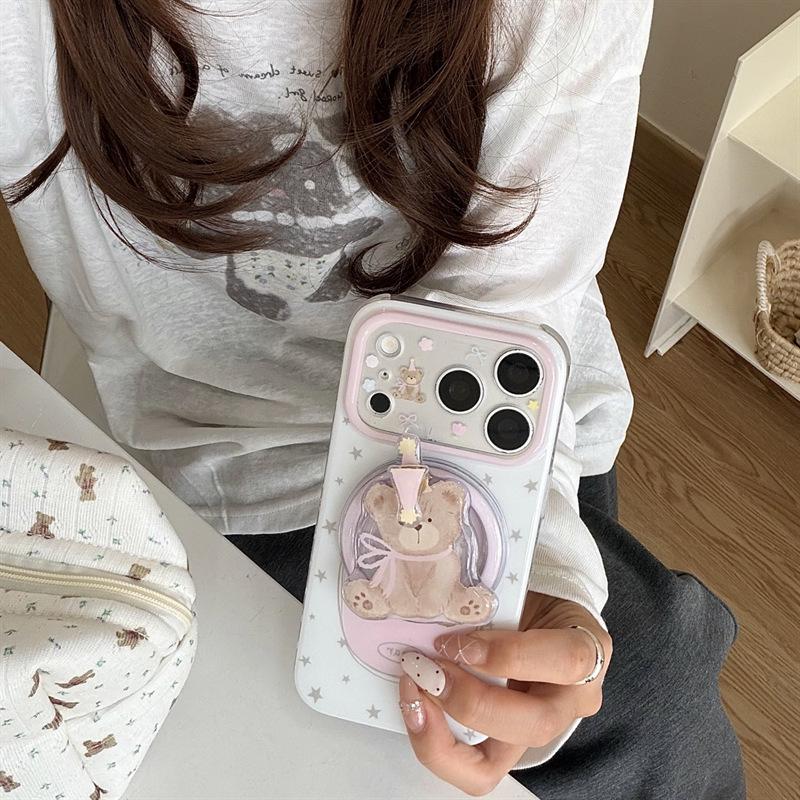 Pink Bow Bear Magnetic Phone Case for iPhone 15/16/17 Pro/Pro Max