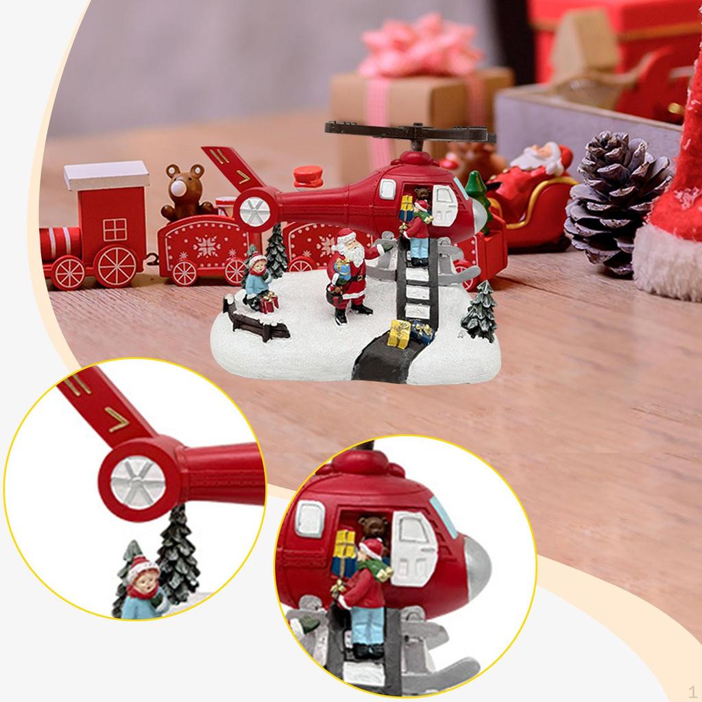 Christmas Music Box Helicopter Statue Home Decor for Kids Adults Santa Claus Figurine