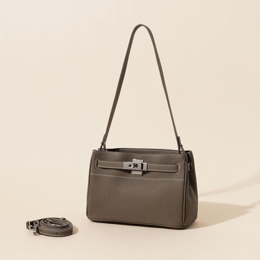 Top-layer Cowhide High-end Fashion Sheepskin Bag Retro Lock Decoration Underarm Real Leather Single Shoulder Bag Handheld Tote Bag