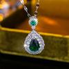 Luxury Female Crystal Green Red Zircon Stone Water Drop Pendant Necklace Vintage Silver Color Wedding Jewelry For Women