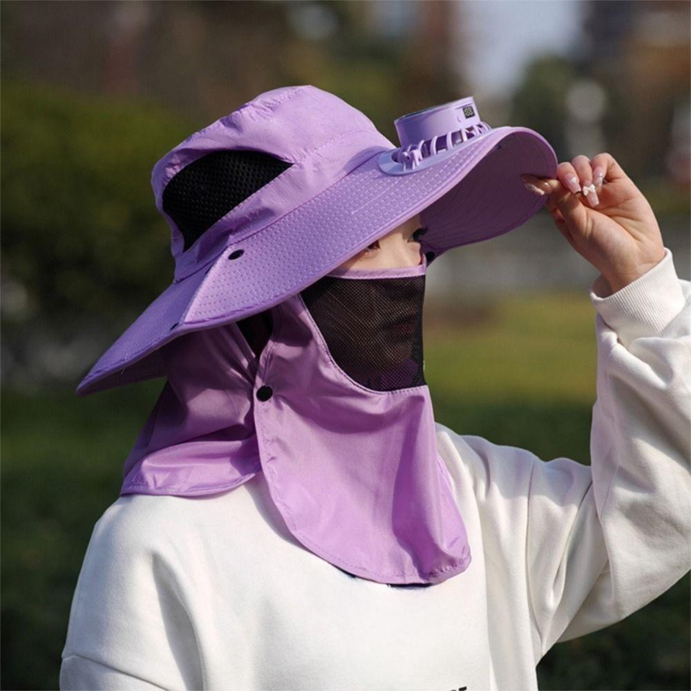 Neck Protection Sun Hat with Solar Fan Digital Display Screen Face Cover Bucket Hat  Hiking