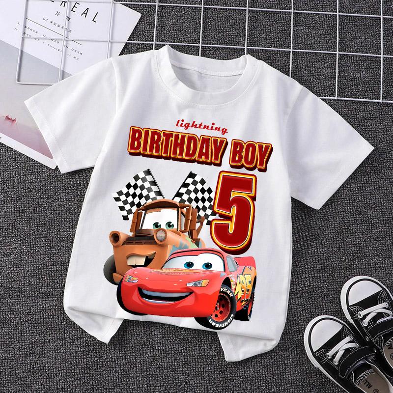 T-shirt z numerem Błyskawicy McQueen Prosty Podstawowy dla Malucha Krótki Rękaw Trend Anime Kreskówka Anime Letnie Bluzki Ubrania na Urodziny Prezent