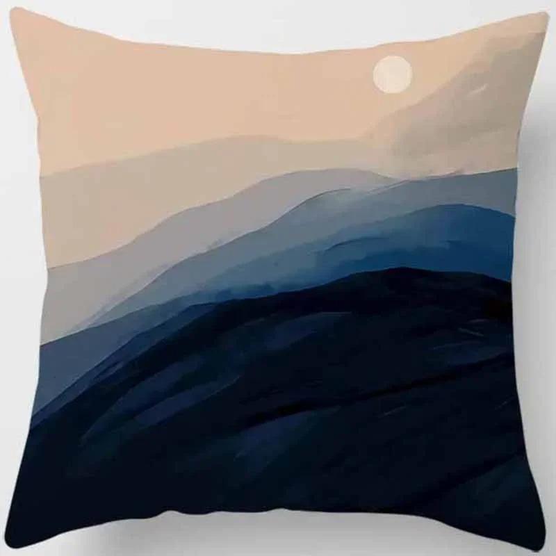 Home Decor Blue Tone Printed Square Pillowcase Car Sofa Cushion Cover