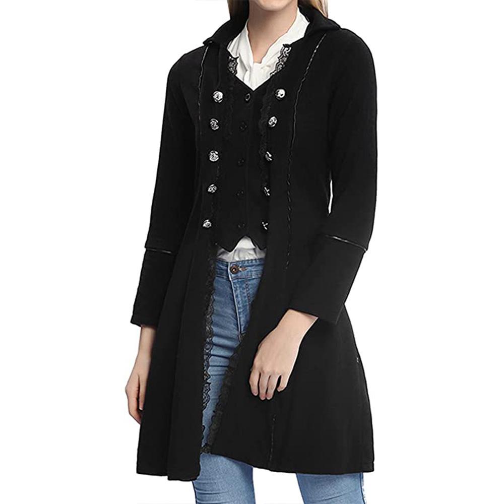 Manecă lungă pentru femei, cu mânecă lungă, cu trei piepți, de la mijlocul secolului, retro gotic victorian, frac de pirat