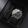 2PCS Set DEYROS Luxury Men's Watch Sports Men's Leather Strap Calendar Watch Fashion Men's Quartz Watch Father's Day Gift