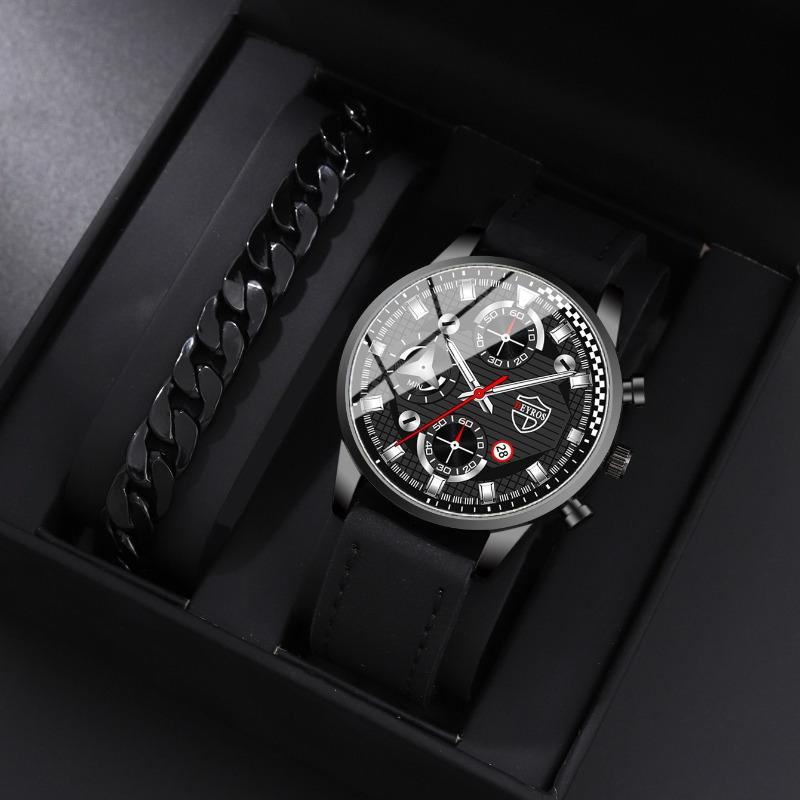 

Набор из 2 предметов DEYROS Luxury мужские часы спортивные мужские часы с кожаным ремешком и календарем модные мужские кварцевые часы подарок на День отца