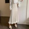 Qooth Women Warm Pleated A-line Skirt Elegant All Match Umbrella Skirt For Autumn Winter QT2272