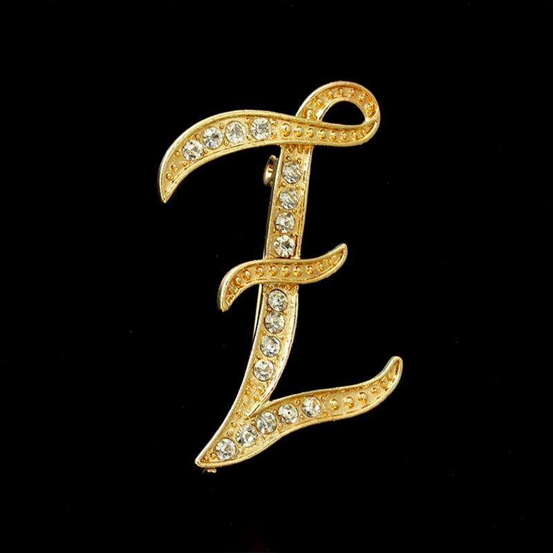 [HS]1Pc Fashion Rhinestone 26 English Letters Pin Golden Color Brooch Women Personality Clothing Accessory Trendy Gift