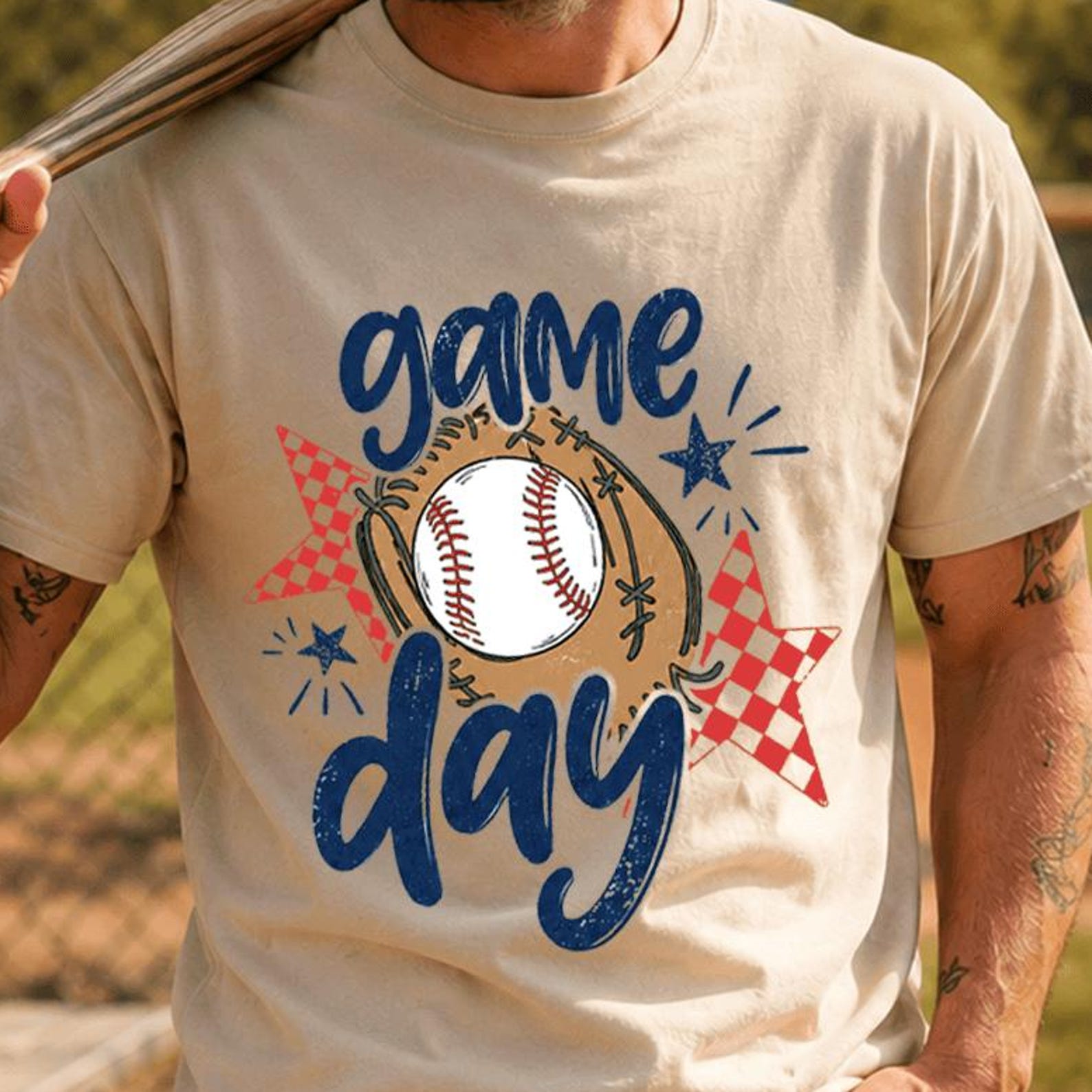 Baseball Game Day Mom T-Shirt Game Day T-Shirt, Baseball Graphic Tee, Checkered Star Sports Shirt, Cute Game Day Outfit for Women 4XL