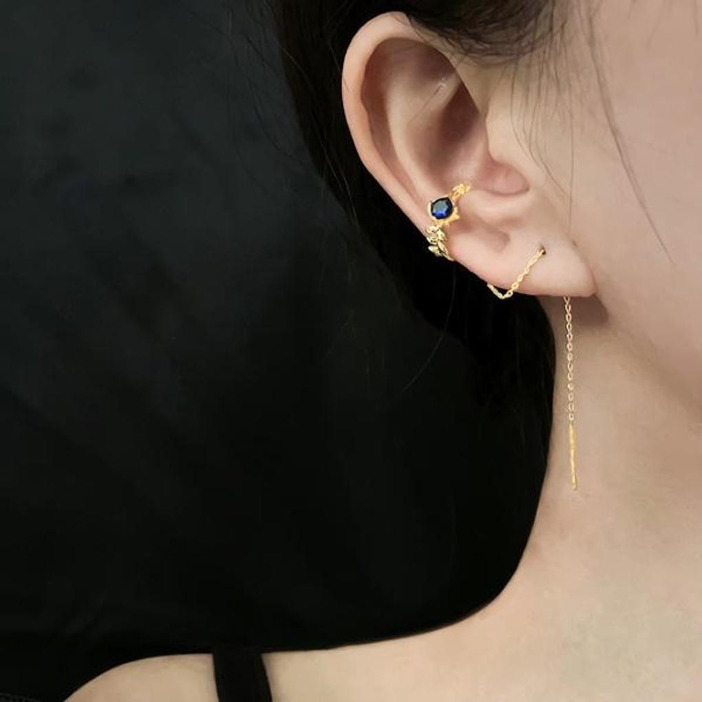 Women's Daily Blue Bead Leaf Ear Cuff Earrings