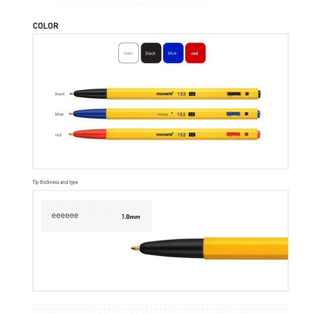 Monami 153 Ballpoint Pen 1.0mm Bold (12pcs/1 Set) 3 Colors/ Back To School College Student Pen Smooth Writing K-Stationery