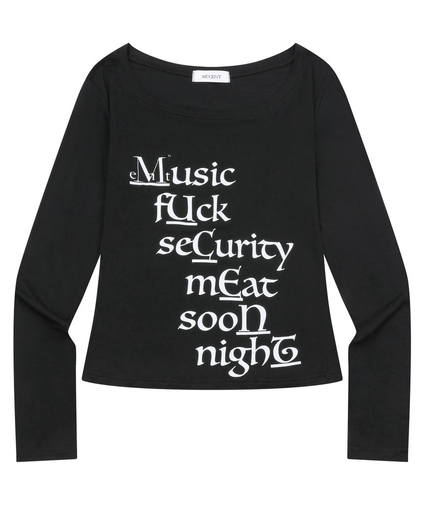 MUCENT Typer Lettering U-Neck Long Sleeve Tee