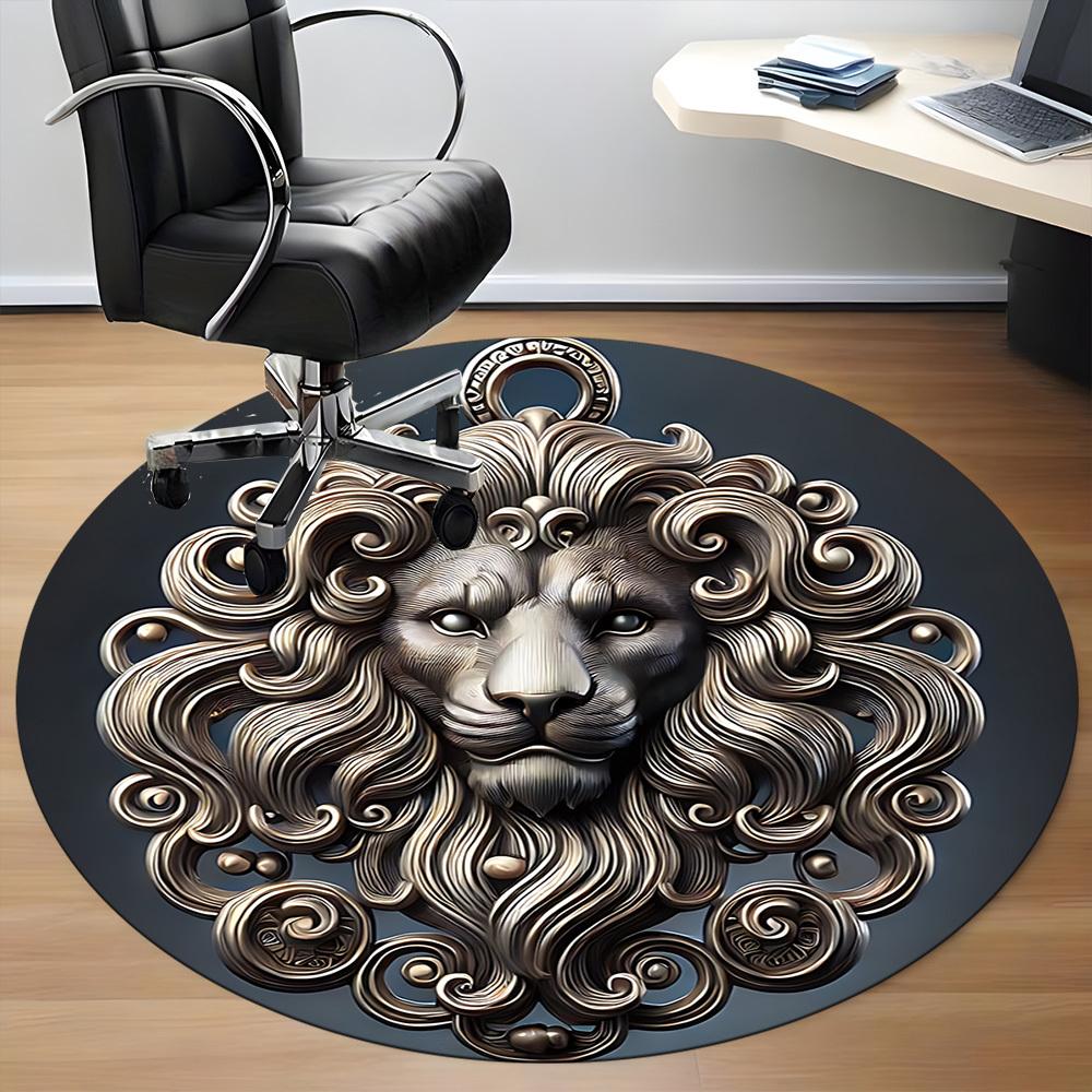 1pc Lion Head Ornament Chair Carpet for Office, Non Slip, Soft and Durable Office Rug