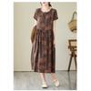 2025 Summer New Retro Literary Loose Round Neck Short Sleeve Midi Dresses