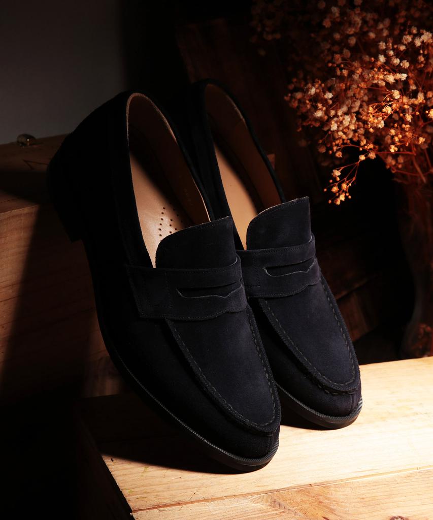 Brenowelt Cambridge Y-Tip Suede Navy Penny Loafers