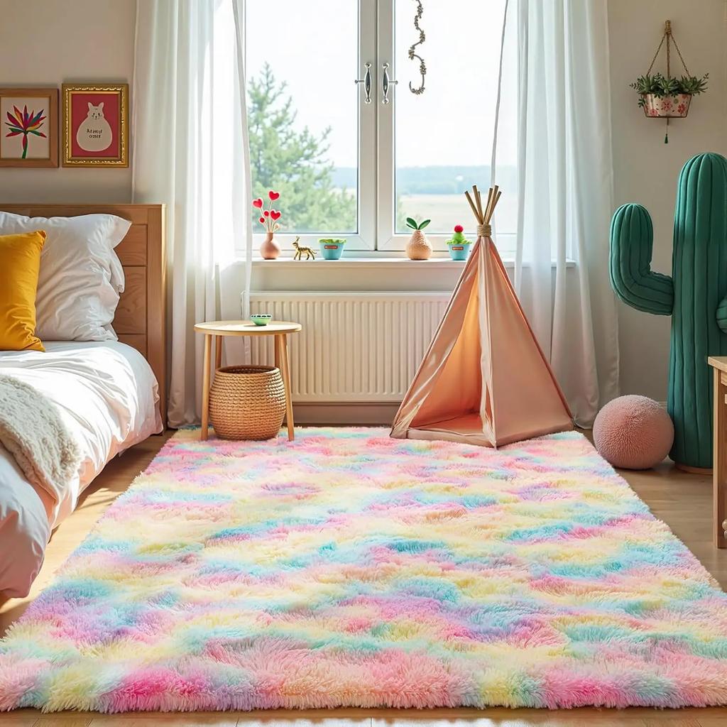 Pink Plush Bedroom Carpet Soft Fluffy Area Rug for Living Room Dorm and Bedside Home Decor Floor Mat