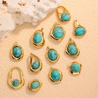 Blue Tiger Eye Stone Pendant Women's Necklace, 18K Gold Titanium Steel Oval Accessory