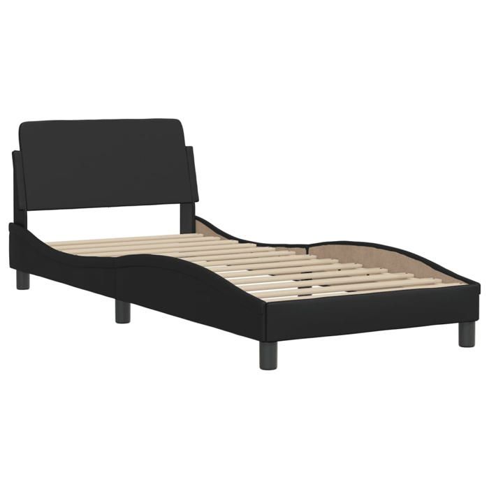 VidaXL Bed Frames with Headboard, Upholstered Bed with Slat Base, Single Bed with Footboard, Adult Bedroom Bed, Black 373098