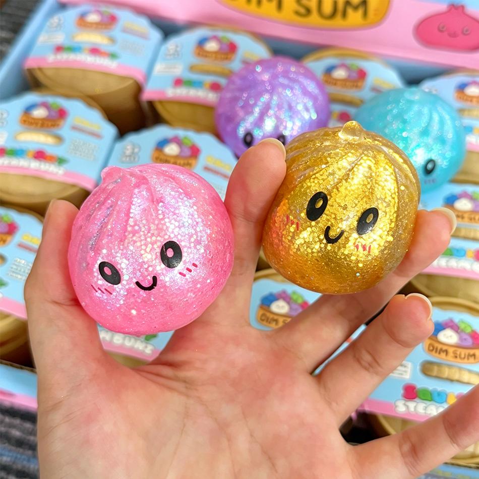 Mini Dumpling Squishies Dumpling Mystery Box Soft Squeeze Sensory Toy for Stress Relief Glitter Random Colors Stretchy Desk Toy