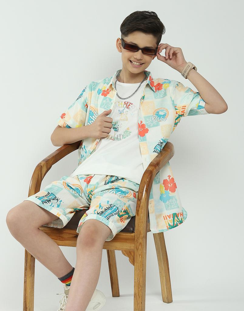MONTE CARLO Boys Regular Fit Printed Half Sleeve Co-ord Set