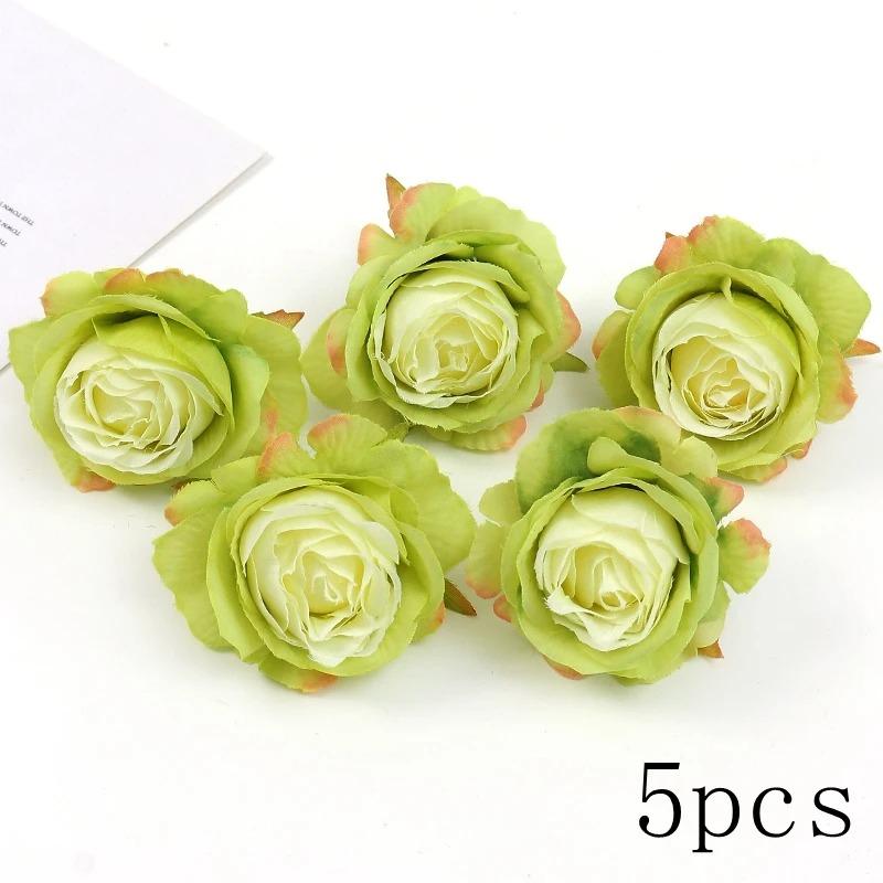 Green Rose Artificial Flowers Heads Silk Fake Flower for Home Room Decor Marriage Wedding Decora DIY Craft Wreath Gift Accessory