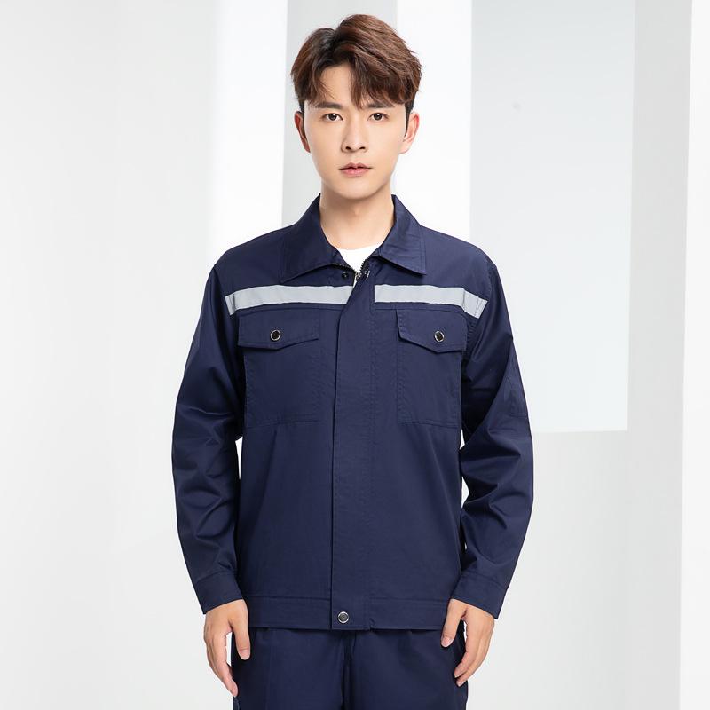 Summer Lightweight Polyester Cotton Reflective Workwear Set - Long Sleeve Protective Clothing for Construction and Workshop Use.