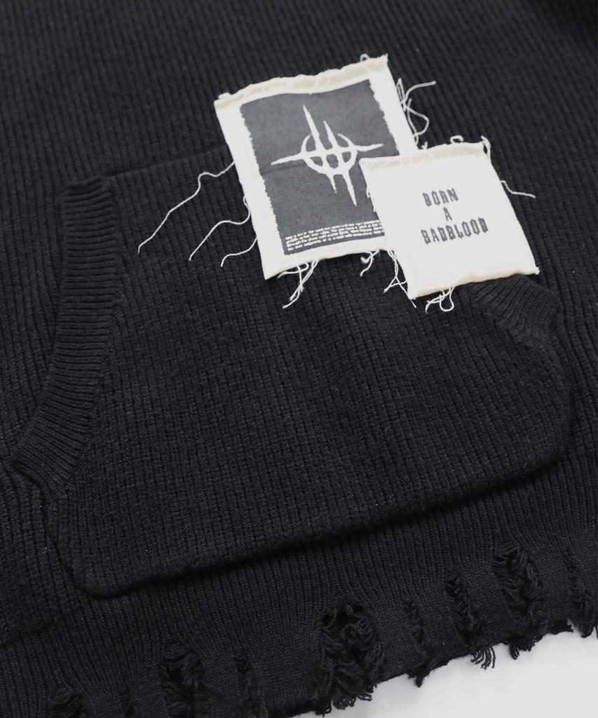 BADBLOOD Distressed Hooded Sweater - Black