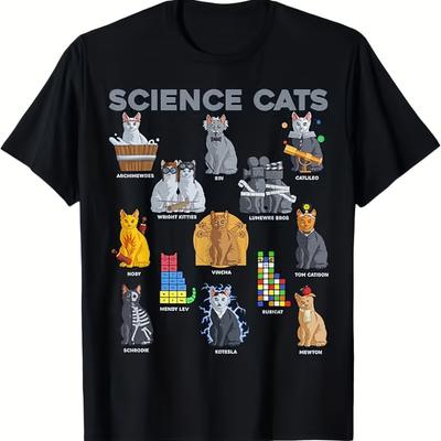 UnisexS Casual Short Sleeve TShirt Science Cats Trendy Fashion Print Regular Fit Machine Washable Perfect for Spring Summer