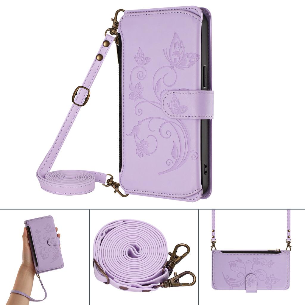 Applicable Google pixel 9A leather case Sony Xperia 1 VII butterfly love flower zipper wallet diagonal span case