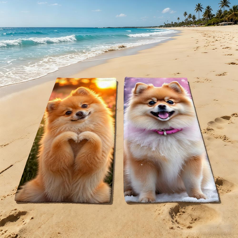 Pomeranian Cute Towel For Outdoor Camping Beach Towel Super Absorbent Quick-Drying Summer Puppies Towel