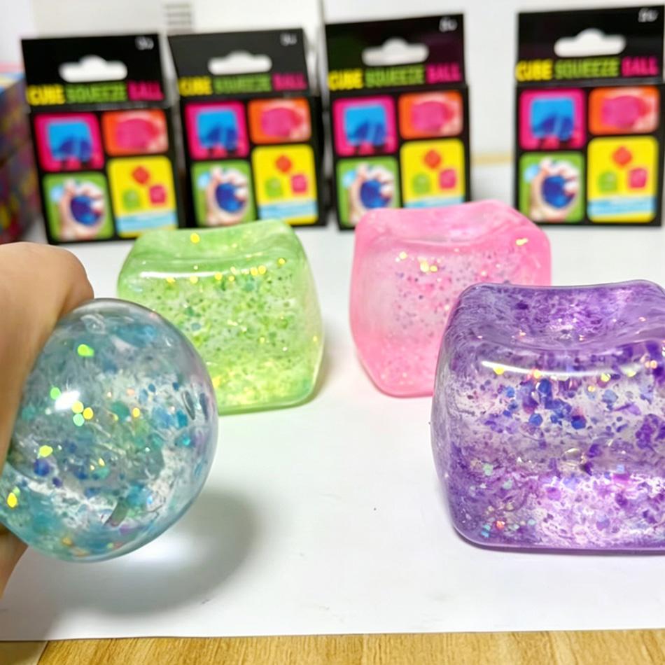 Colorful Glitter Stress Cube Toy Anti-Stress Slow Rebound Ice Cube TPR Block Small Squeeze Ice Cubes for Compression Therapy