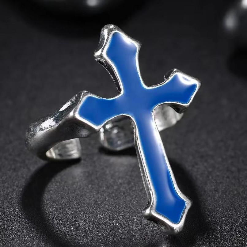 

Винтажное черное большое кольцо-крест с открытой шинкой женское, готическая мода, сплав, мужское кольцо для Хэллоуина Opening adjustable синий
