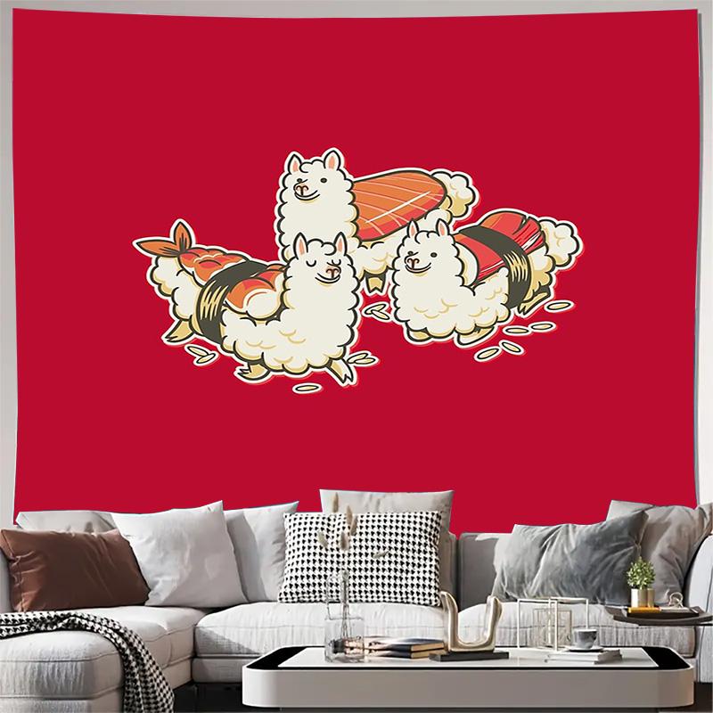Sushi Llama Tapestry Wall Hanging Aesthetic Room Decor Japanese Anime Wall Art Bedroom Dorm Decoration Home Decor Gift